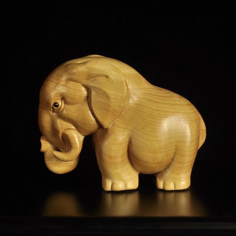 Wood Carving Elephant Animal Simple Wooden Crafts Statue Home Decoration