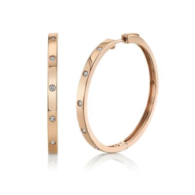 Bezel set sale diamond hoop earrings