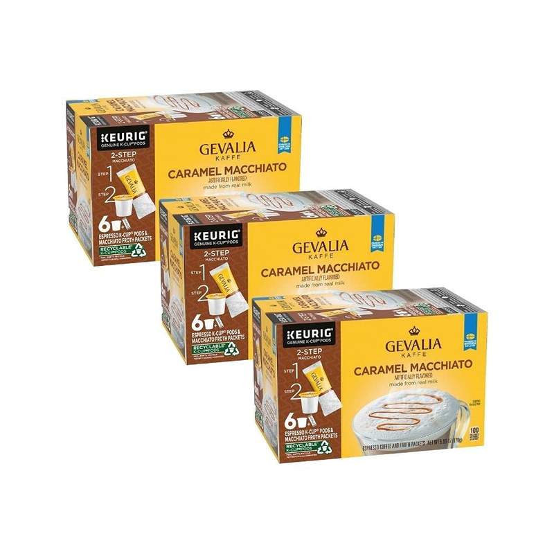 Caramel Macchiato Latte Coffee, K-CUP Pods, 5.98 Oz, (18 Cou