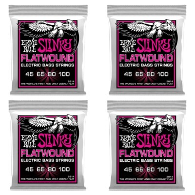 4-Pack of Ernie Ball 2814 Super Slinky Flatwound Electric Bass Strings, 45-100