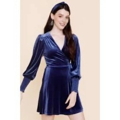 Francesca's Women's Anne Bishop Sleeve Velvet Wrap Mini Dress Size Small NWOT