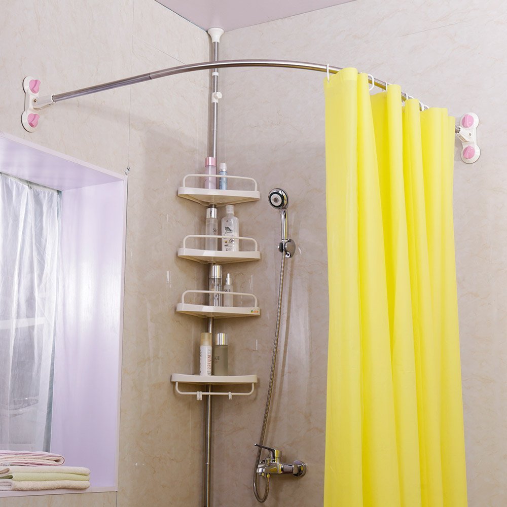 Curved Shower Curtain Rail Pole Rod Suction Cup Bathroom Arched