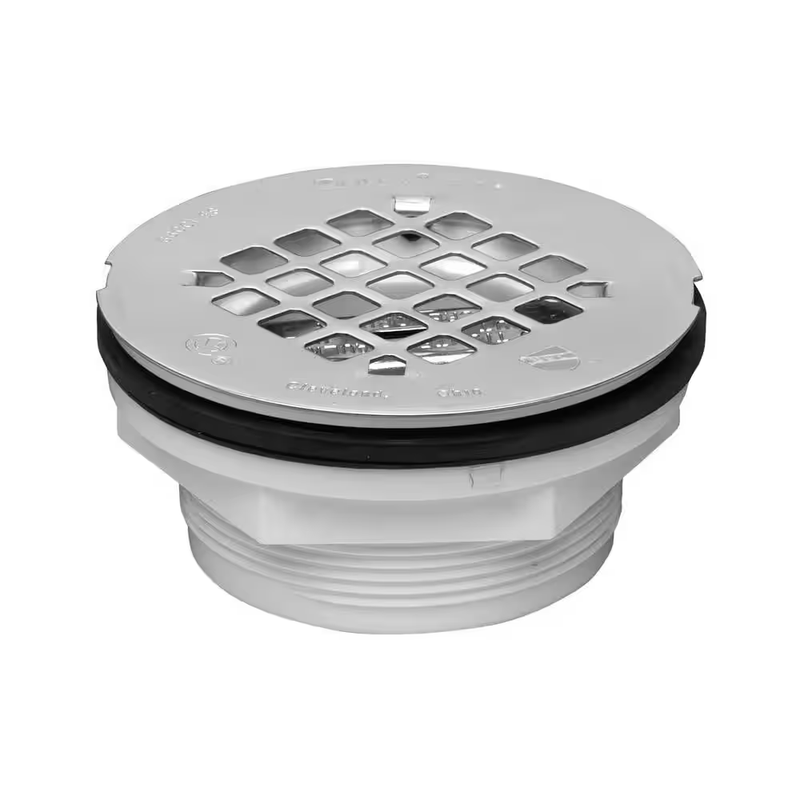Oatey No Caulk PVC Shower Drain 2 in Compression Stainless Steel Strainer Round