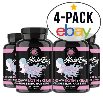 Women Hair Envy Biotin + Keratin 10,000 MCG All Natural 60 Ct 4-PK