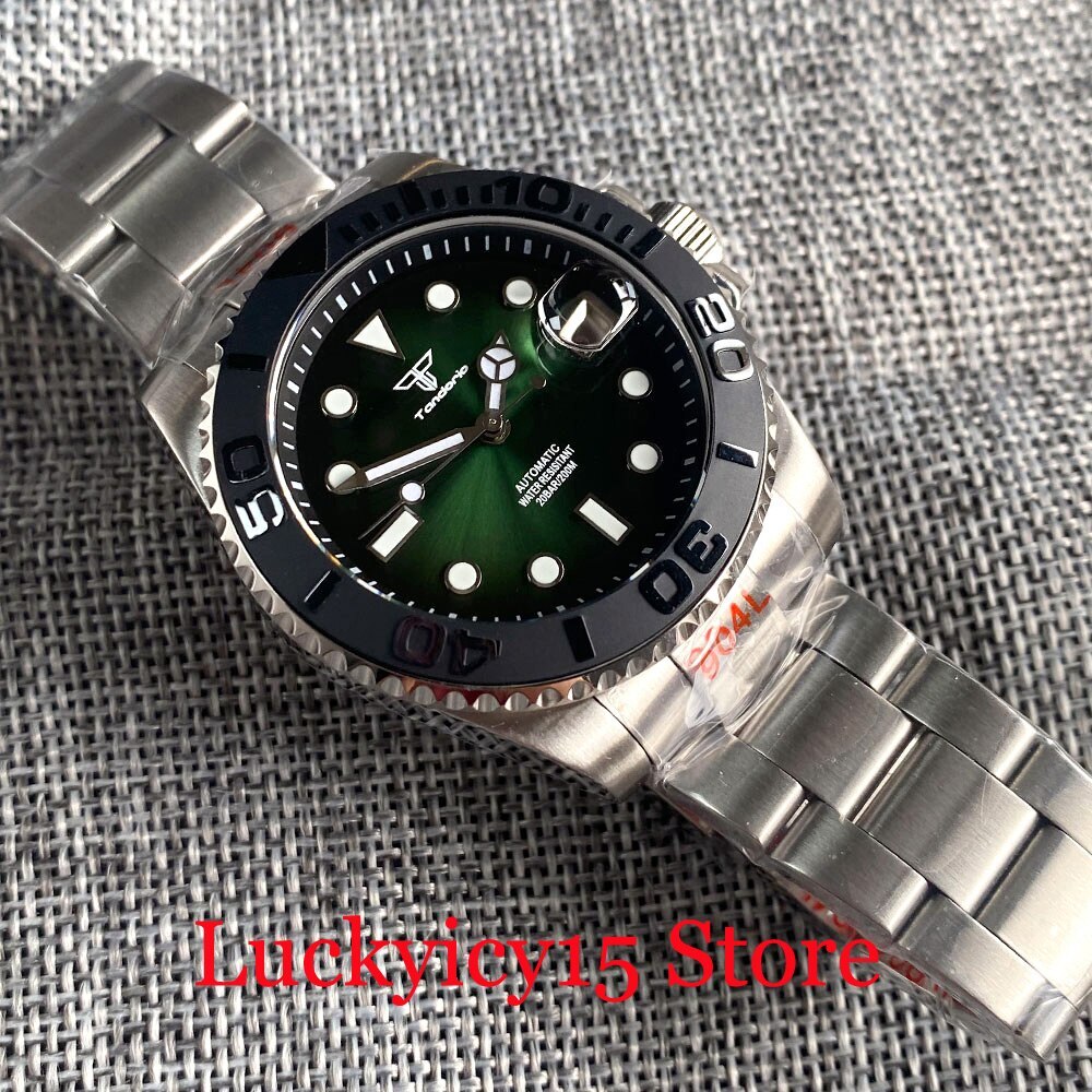 Tandorio 40MM Sunburst Green Dial Japan NH35 Automatic Mechanical Watch For Men