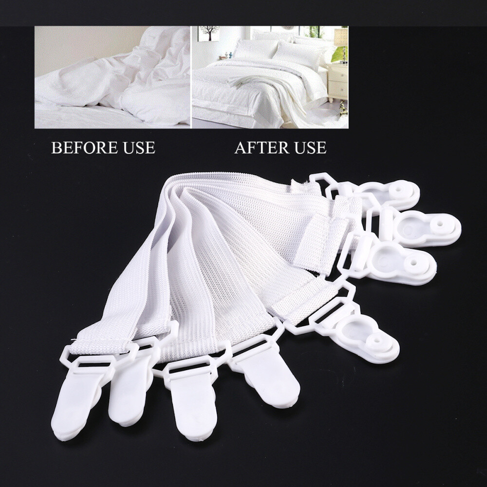4x Bed Sheets Gripper Straps Elastic Garter Fastener with Button Hook