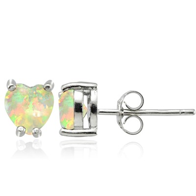 Sterling Silver Created White Opal 5mm Heart Stud Earrings