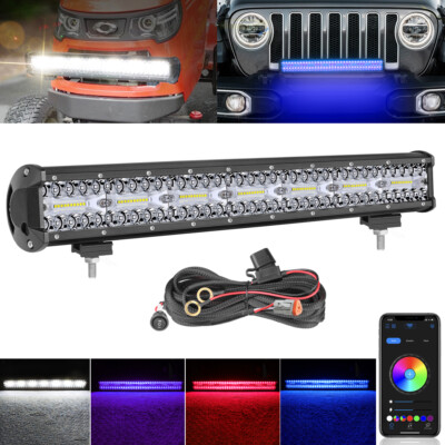 20''Ambient LED Light Bar RGB Spot White Flood Strobe Warning Bluetooth Music 22