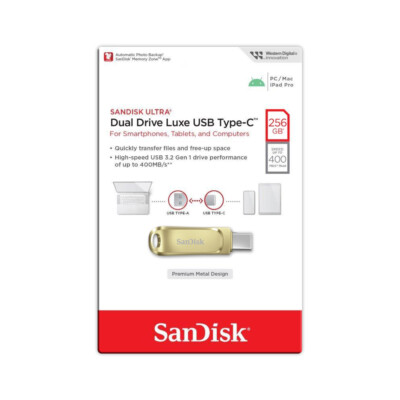 SanDisk Ultra 128G 256G 512G Dual Drive Luxe USB Type-C OTG USB 3.2 SDDDC4 Gold