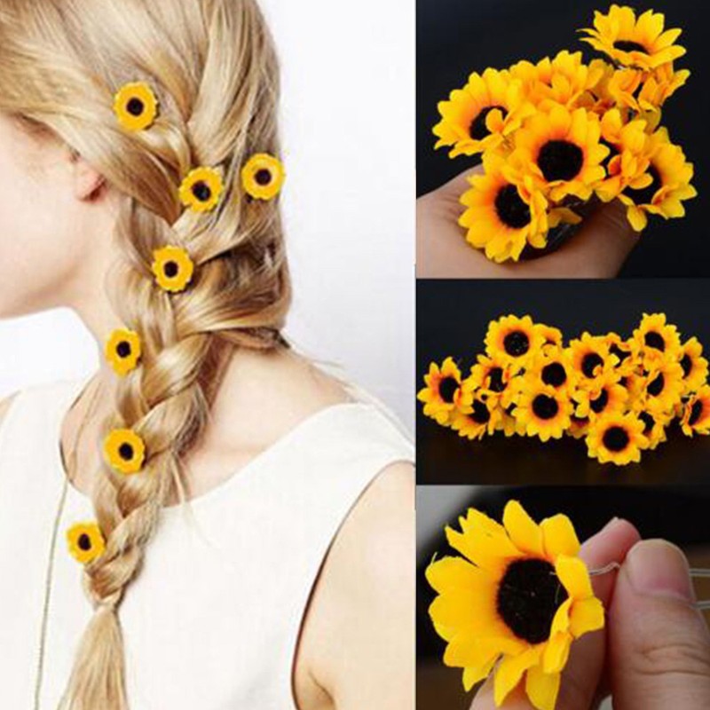 Women Sunflower Hair Clips Sweet Wedding Party Bridal Prom Hair