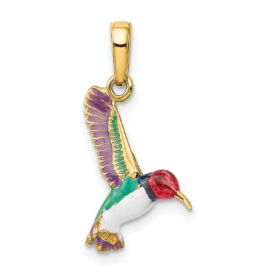 Pre-owned Superdealsforeverything Real 14kt Yellow Gold Enameled 3d Hummingbird Pendant