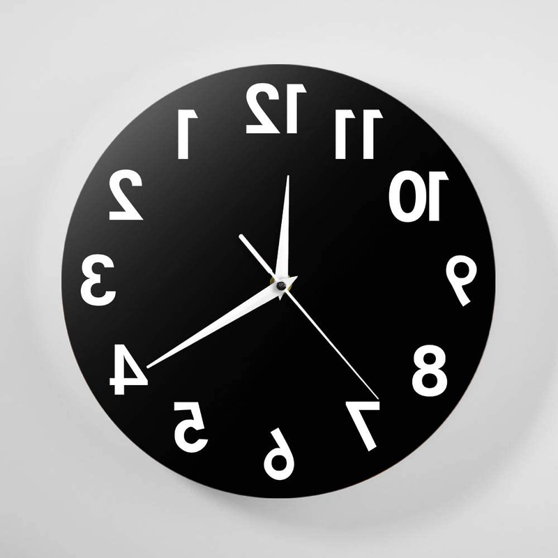 Reverse Wall Clock 12 Inch Unusual Numbers Backwards Modern Decorative Clock Wat