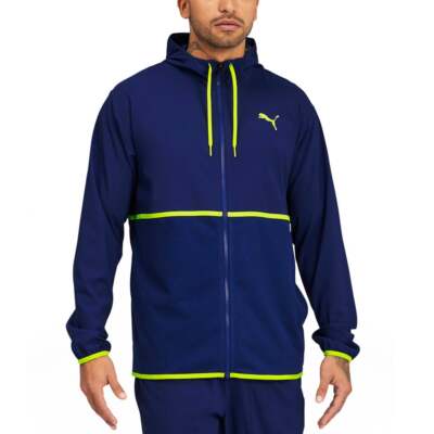 

Puma Vent Woven Hooded Full Zip Training Jacket Mens Blue Casual Athletic Outerw, Синий, Puma Vent Woven Hooded Full Zip Training Jacket