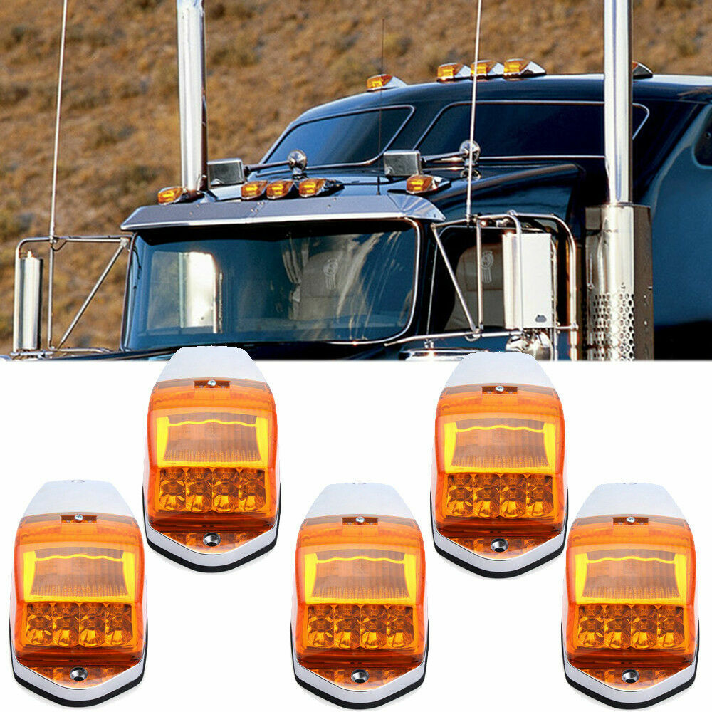 5x Amber Cab Marker Warn Light Top Roof Light LED For Trucks Peterbilt