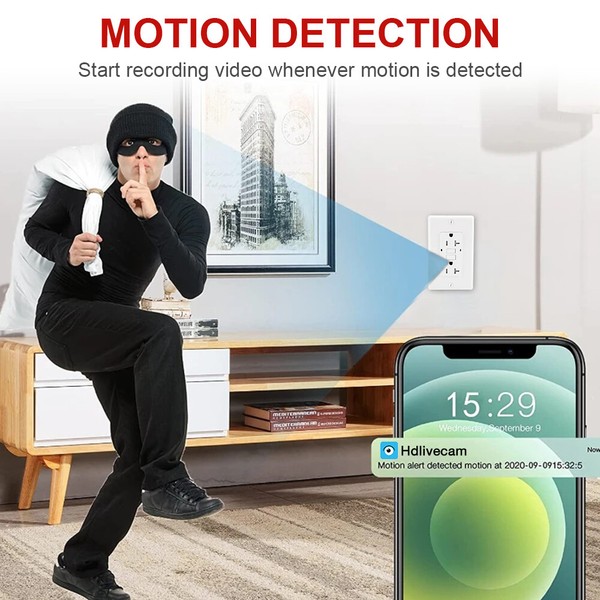 AC Wall Outlet Home Security Nanny Camera WiFi IP Night Vision Camera 1080P HD - Image 9