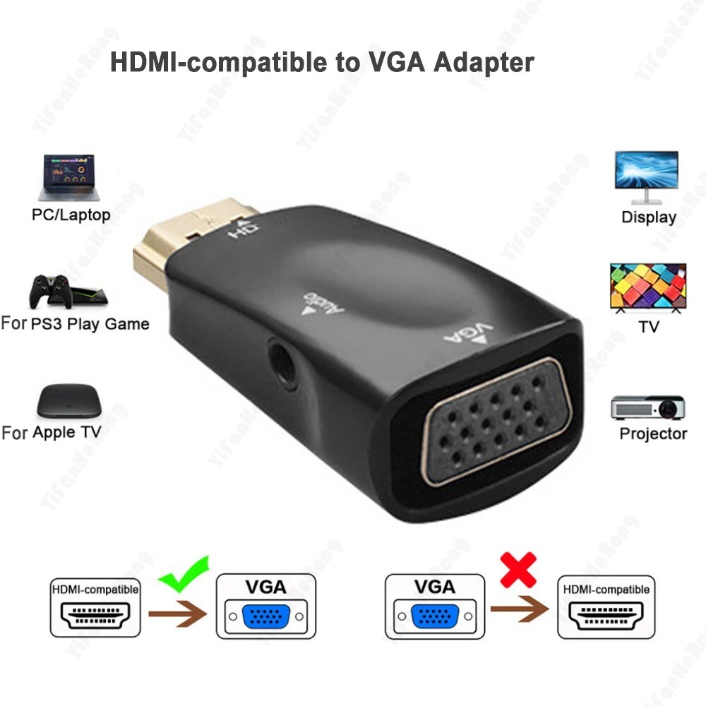 Conversor HDMI a VGA con audio | 3,5mm, adaptador HD 1080P, consola, PC, TV