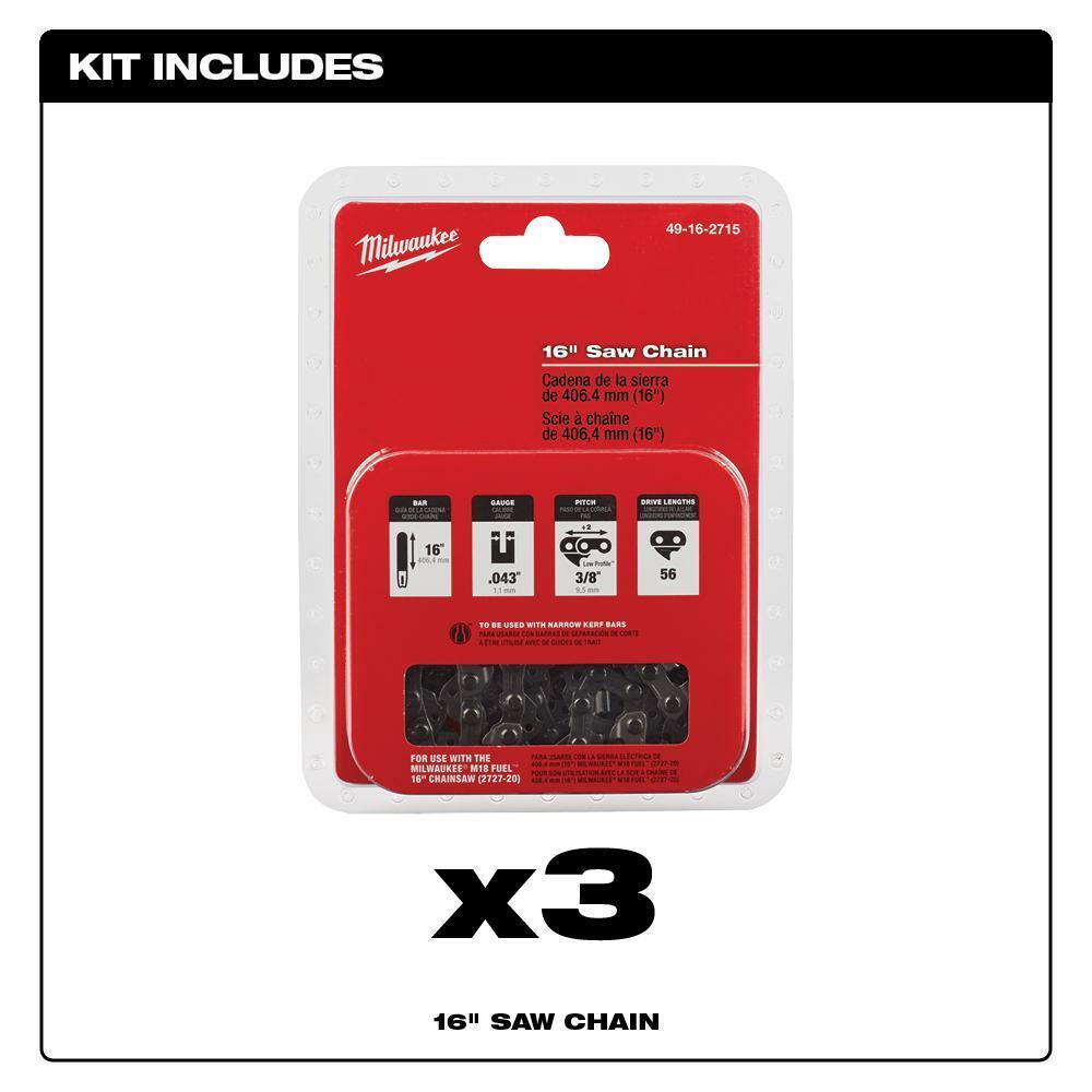 Milwaukee 16 in. Chainsaw Chain Replacement Saw Chain 3/8 in. Low