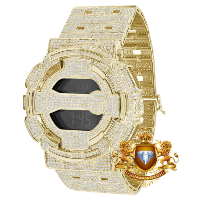 Pre-owned Usdiamondking Custom Casio G-shock Gd100 Yellow Gold Watch Simulated Diamond Adjustable Band