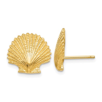 Pre-owned Superdealsforeverything Real 14kt Yellow Gold Scallop Shell Post Earrings