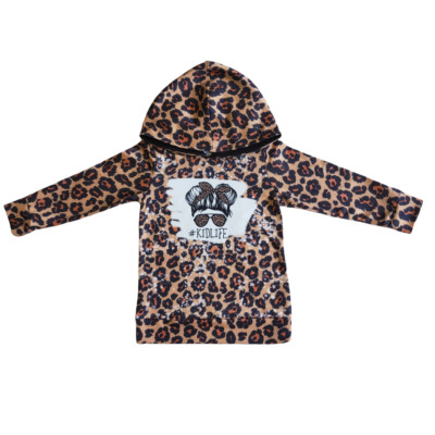 Girls Leopard Print Long Sleeve Hoodie Kidlife