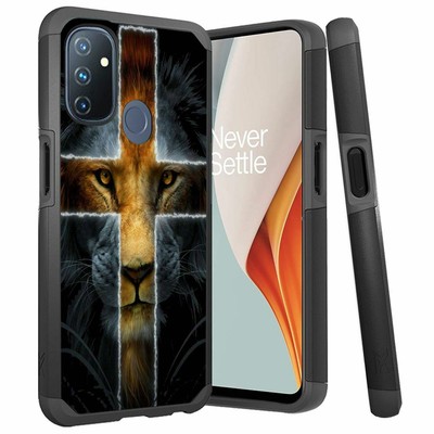 for OnePlus Nord N100 Case Rugged Impact Dual-Layer Hybrid cover Lion Cross