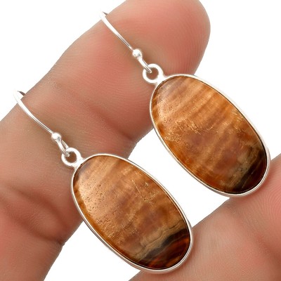 Natural Brown Fluorite 925 Sterling Silver Earrings Jewelry E-1001