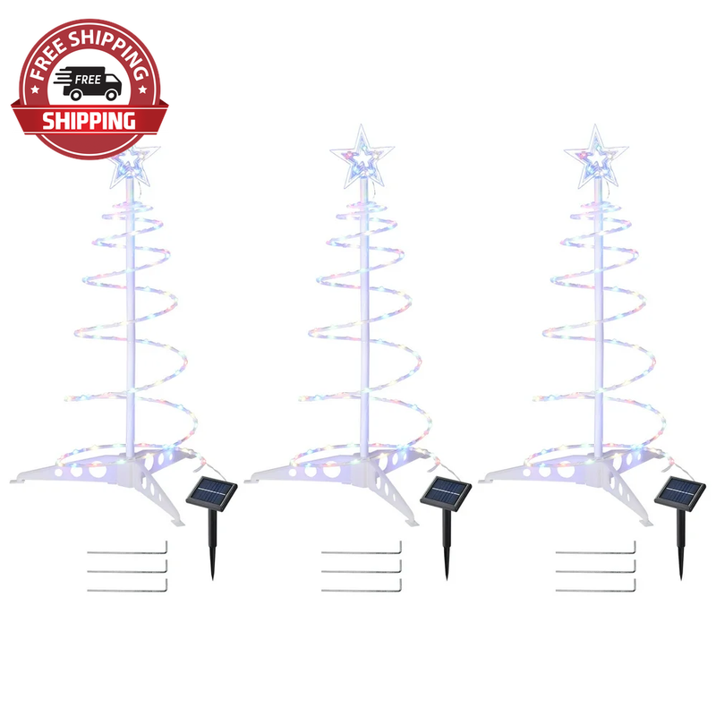 2 Ft LED Christmas Spiral Light with Star Finial Solar Panel New Year Decoration