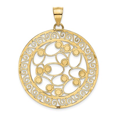 Pre-owned Superdealsforeverything Real 14kt Yellow Gold Rhodium Diamond Cut Filigree Pendant
