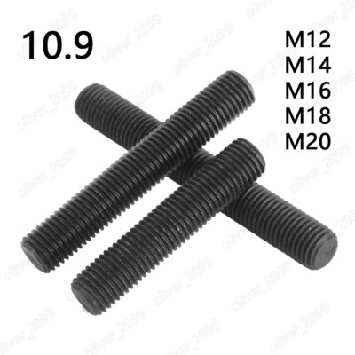 Black 10.9 Steel Threaded Rods Metric Thread Stud Bolts M12 M14 M16 M18 M20