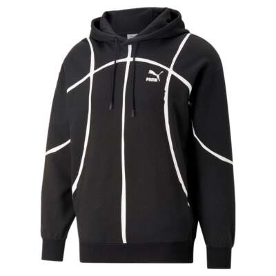 

Puma Vides X Полосатый пуловер с капюшоном Мужская черная повседневная спортивная верхняя одежда 535433, Черный, Puma Vides X Striped Pullover Hoodie