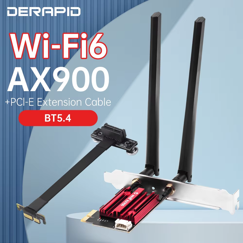 Wi-Fi6PCIE Network Card Pcie Riser Cable Dual-Band WiFi 6 Bluetooth 5.4 Antenna