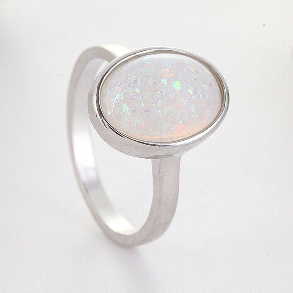 Fashion Silver Plated White Fire Opal Ring Women Jewelry Sz 6-10 simulated glass