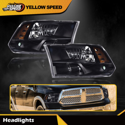 Fit For 2009-2018 Ram 1500 2500 3500 Headlights Black / Amber Corner Headlamps