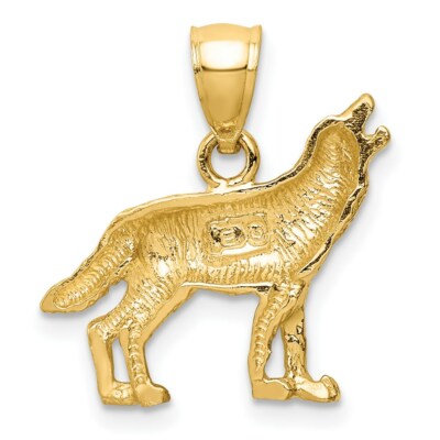 Pre-owned Skyjewelers Real 14kt Yellow Gold Diamond-cut Wolf Pendant