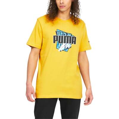 

Летняя футболка с круглым вырезом и коротким рукавом Puma, мужские повседневные топы размера , 671, Желтый, Puma Summer Graphic Crew Neck Short Sleeve T-Shirt