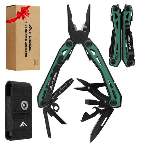 FLISSA 16-in-1 Multi Tool Pliers Stainless Steel Multitool Pocket Knife w/Pouch
