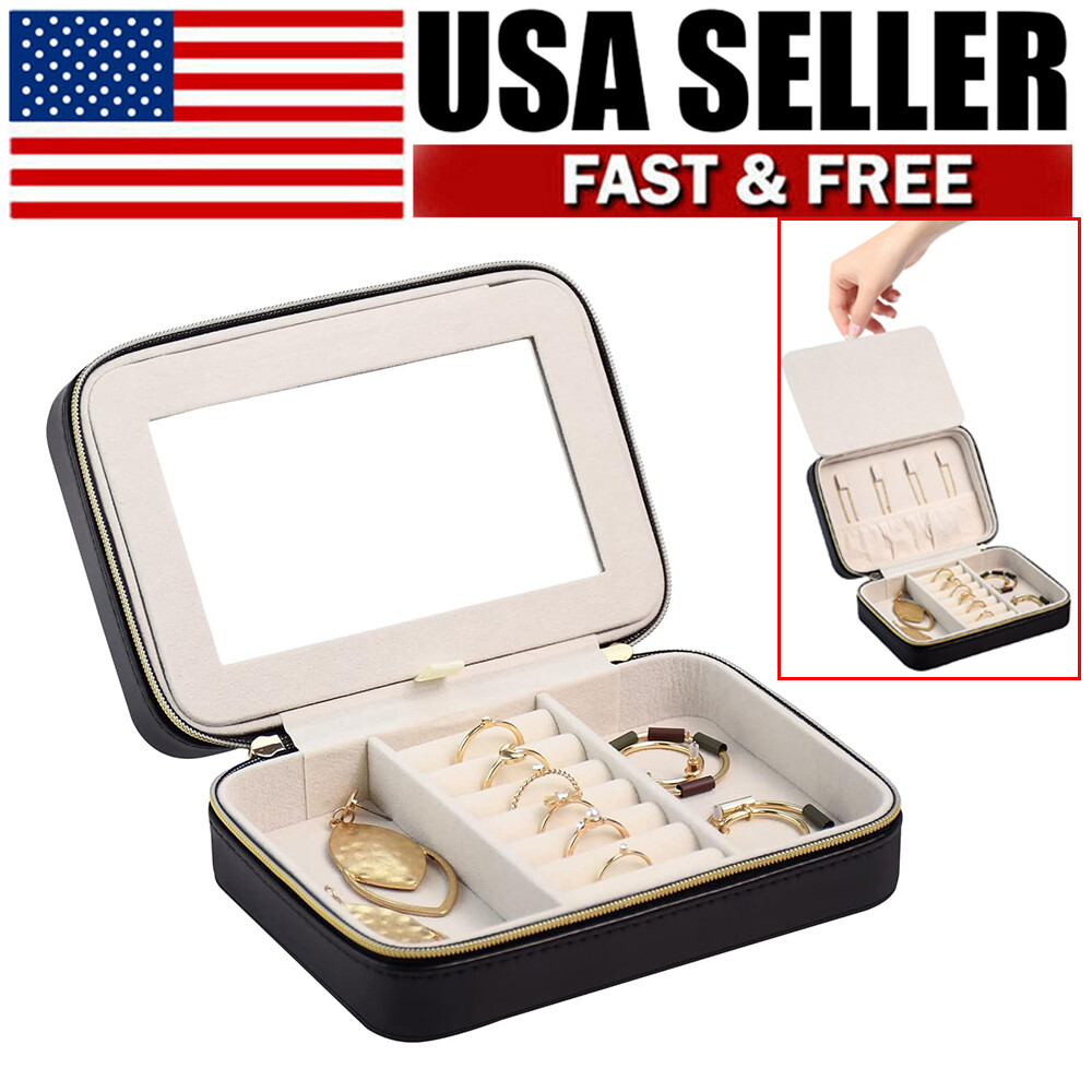 Portable Small Jewelry Travel Organizer Box with PU Leather Jewelry Storage Case