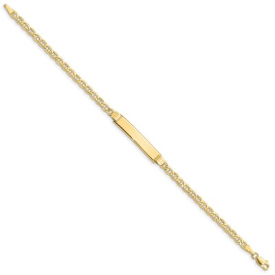 Pre-owned Skyjewelers Real 10k Yellow Gold Semi-solid Anchor Link Id Chain Bracelet; 7 Inch; Lobster