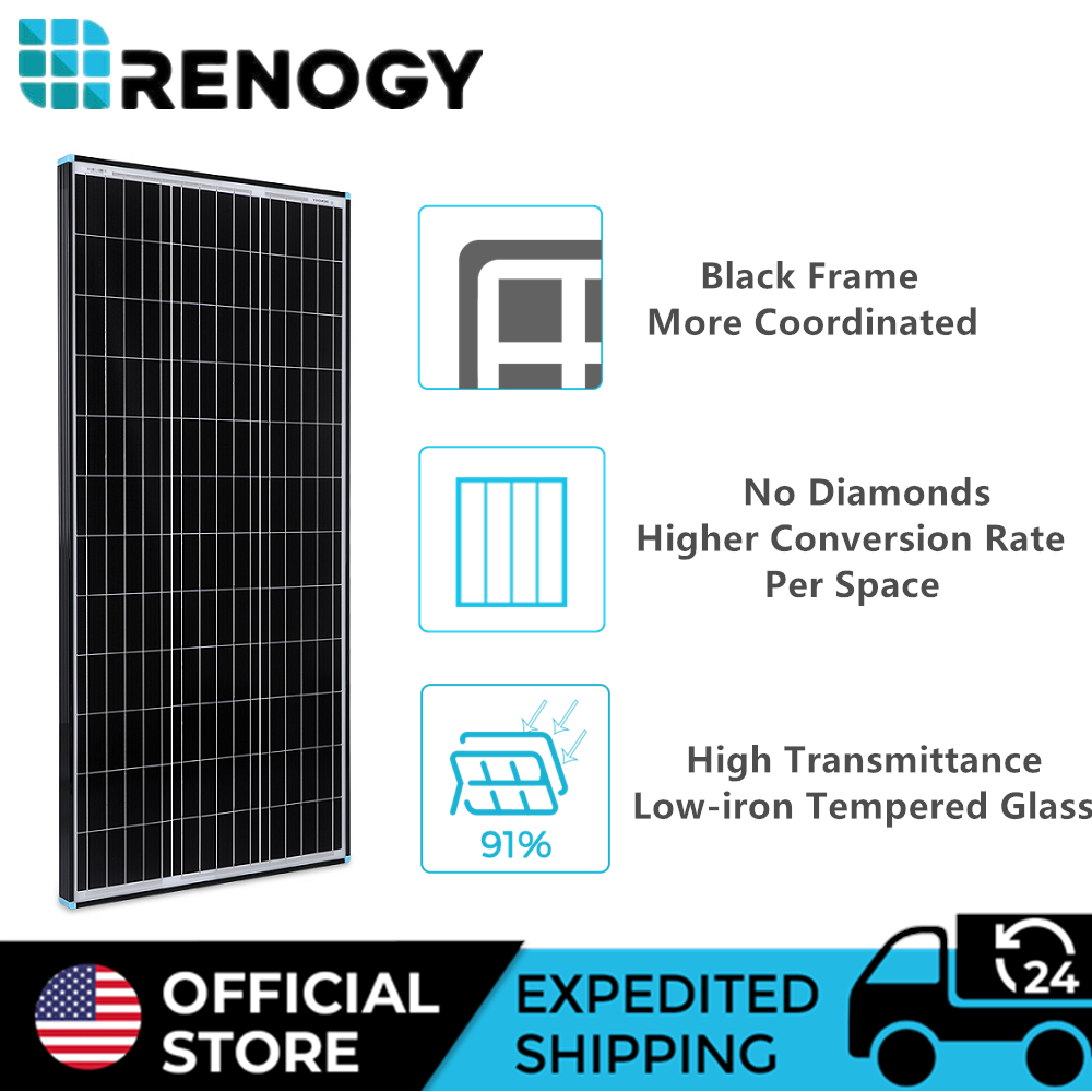 New Design Renogy 100W 12V Monocrystalline Solar Panel W/ Black Frame RV Camping