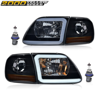 Fit for F-150 Expedition 97-04 LED DRL Headlights & Corner Lights Black/Smoked