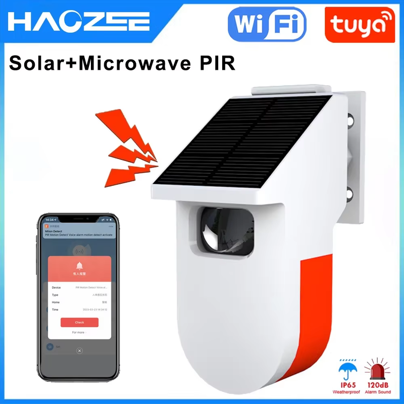 Tuya Wifi Solar Microwave PIR Motion Alarm Sensor, Ring Doorbell Infrared Detect