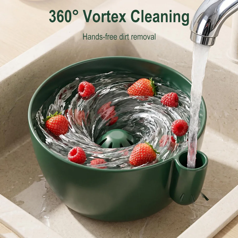 Automatic Swirl Fruit Washing Bowl Berry Cleaner Vegetable Washer Drain Basket