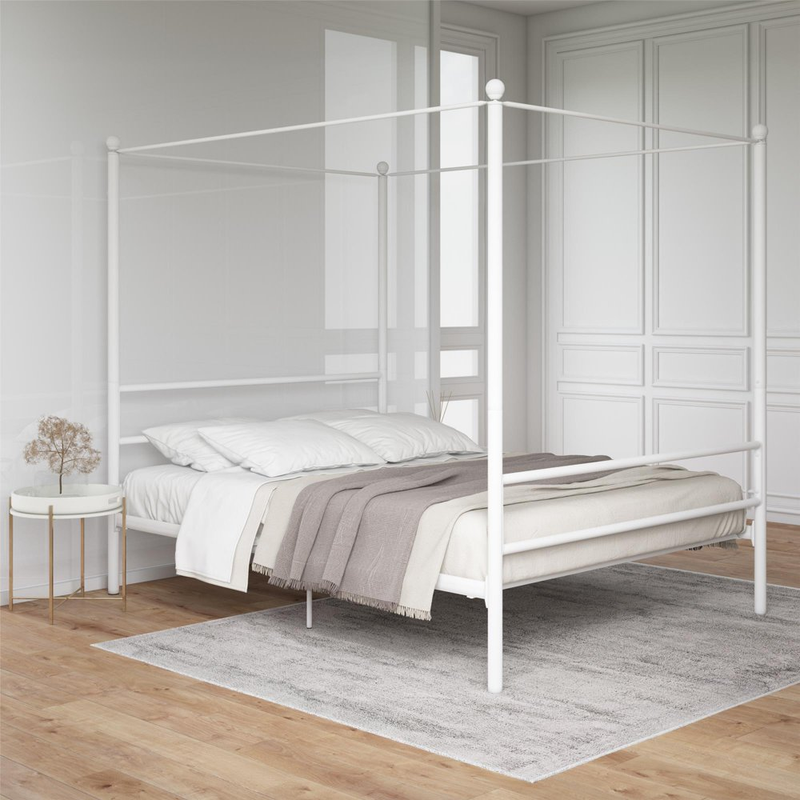 White Metal Finish Slat Base Modern Bedroom Furniture