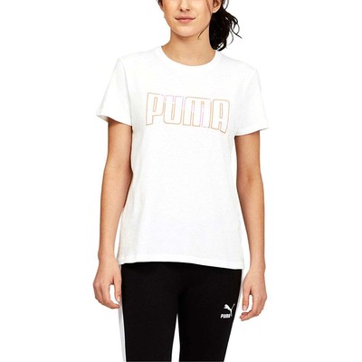 

Puma Logo Overlay Футболка с круглым вырезом и коротким рукавом Женские белые повседневные топы 671365, Белый