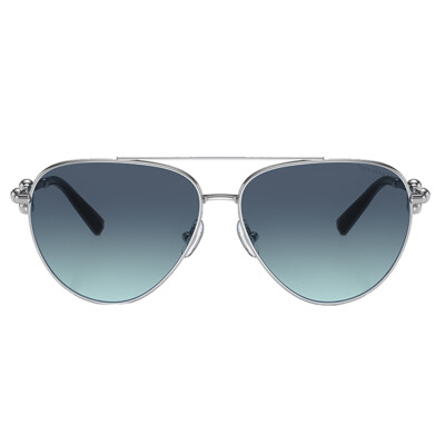 Pre-owned Tiffany & Co . Tf 3092 60019s Silver Metal Sunglasses Azure Blue Gradient Lens