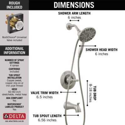 Delta Arvo Tub/Shower Rough & Trim 14 Series BrushedNickel-Certified Refurbished
