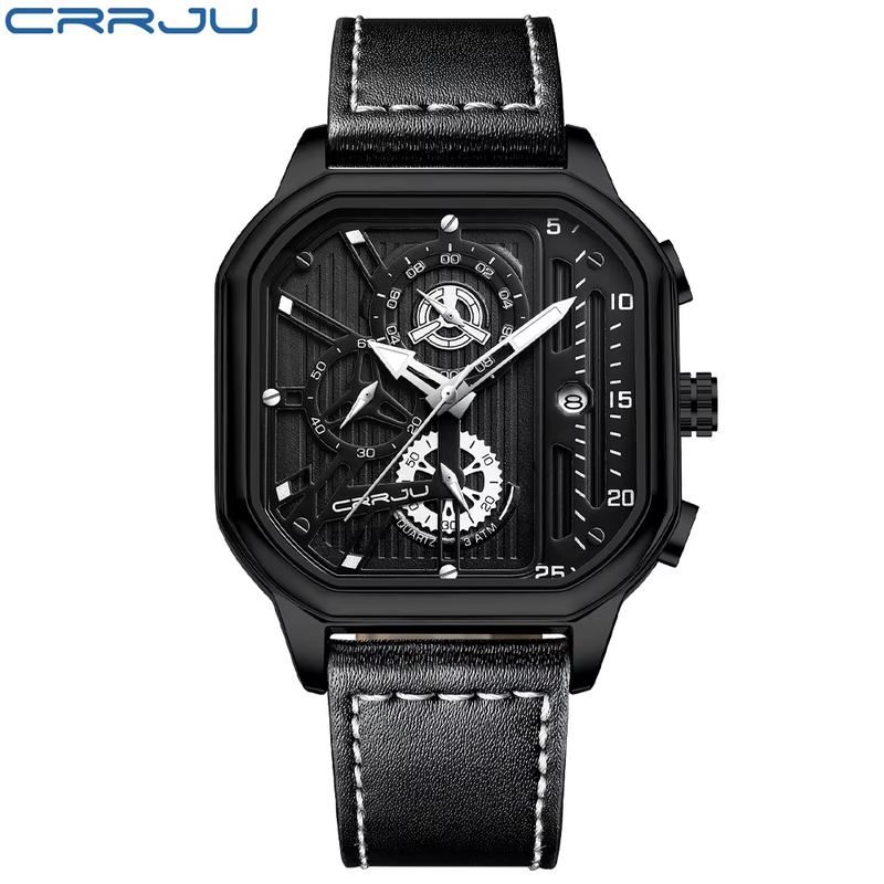 Fashion Square Dial Leather Mens Watches Luxury Sport Waterproof Watch Man Chron