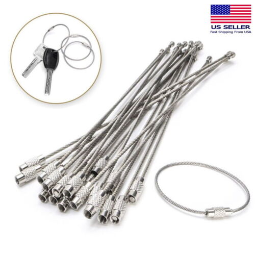 Stainless Steel Wire Keychain Key Ring Braided Cable Screw Car Loop Outdoor 6"