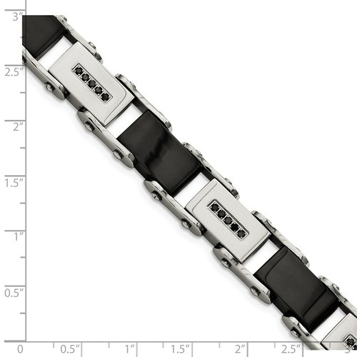 Pre-owned Chisel Stainless Steel Black-plated W/black Diamonds 8.5in Bracelet