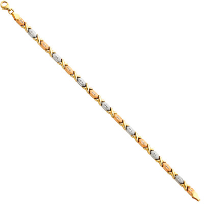 Pre-owned Wellingsale 14k Tri Color Gold Diamond Cut Xoxo Bracelet - 7.25"